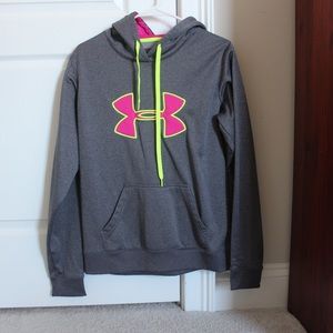 Grey Under Armour hoodie w pink & neon yellow logo